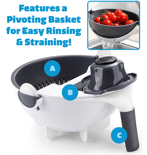 Features a Pivoting Basket for Easy Rinsing & Straning!